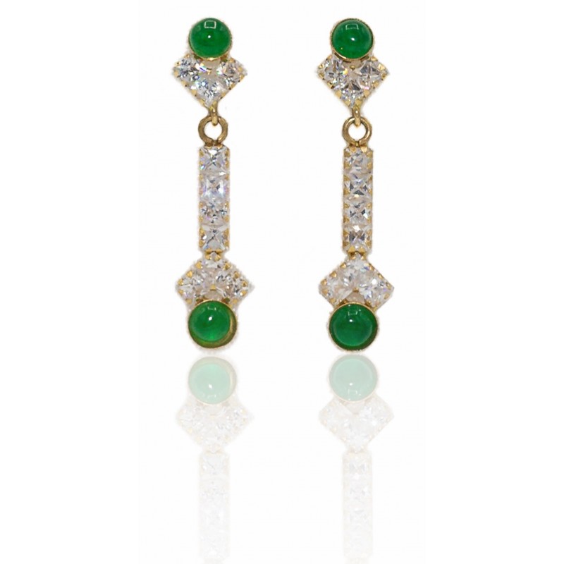 Pendientes largos circonita y piedra oro de 18 quilates.