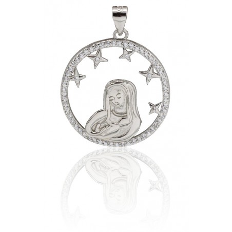 Medalla Virgen María con niño Jesús plata