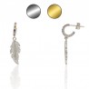 Pendientes de aro y pluma plata de ley