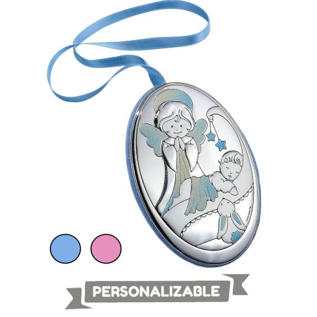 Medalla cuna ángel y bebé plata