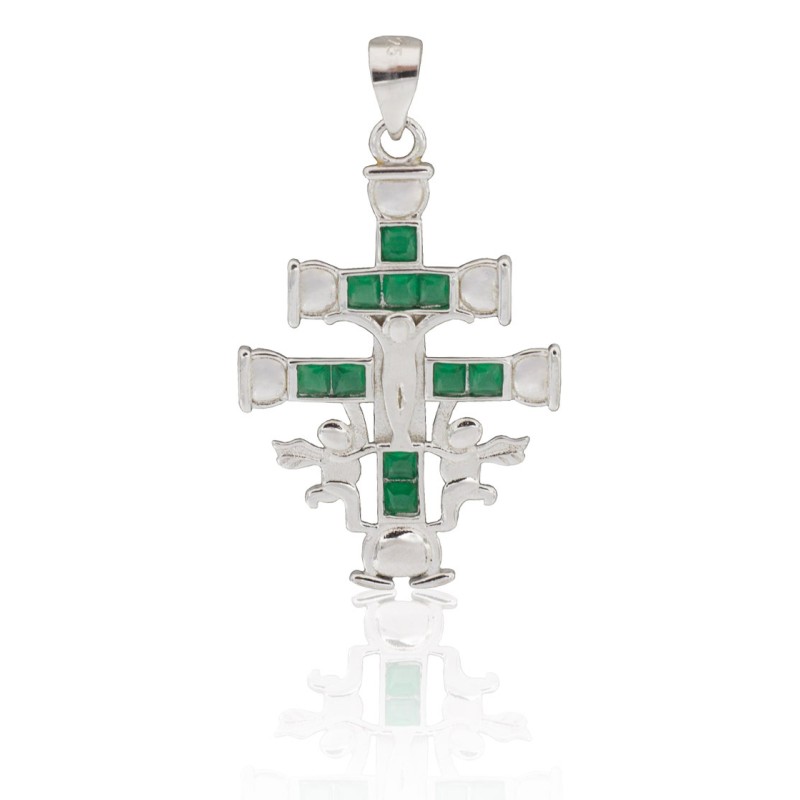 Cruz de Caravaca con piedras plata de ley