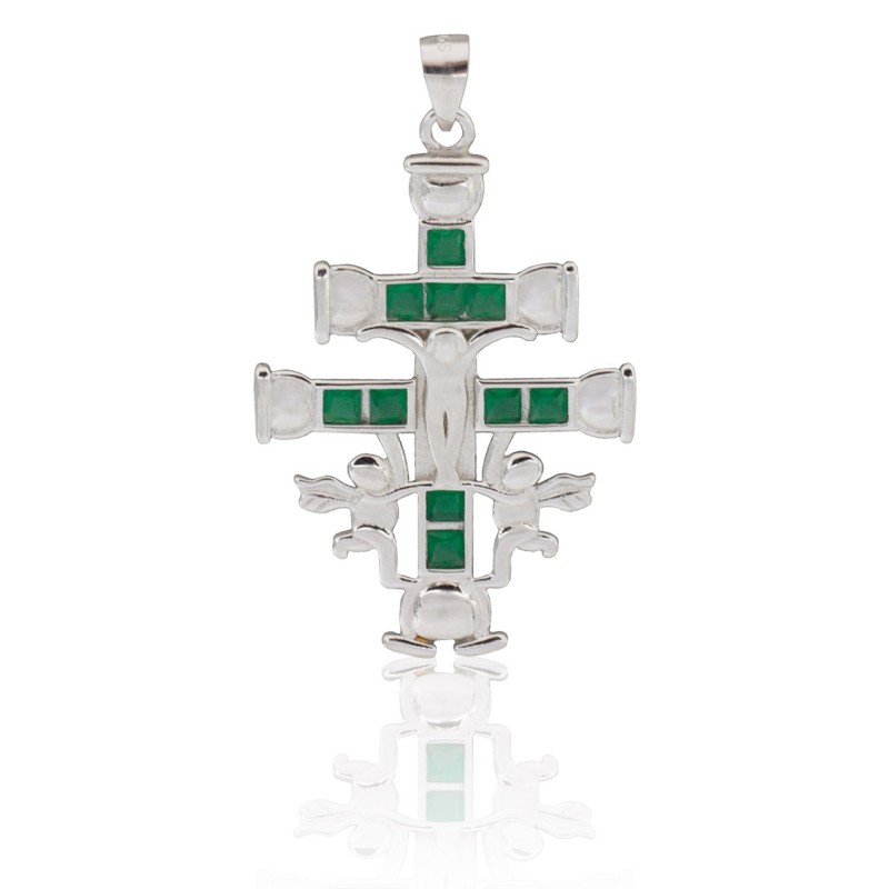 Cruz de Caravaca con piedras plata de ley