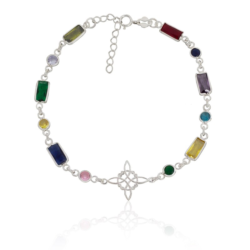 Pulsera nudo de brujas con piedras plata de ley 925