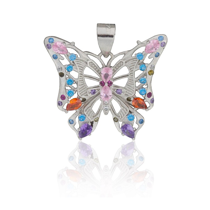 Colgante mariposa con piedras multicolor plata de ley