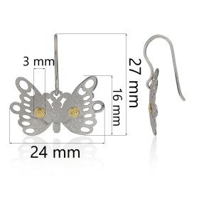 Pendientes mariposa acero y oro 18 quilates