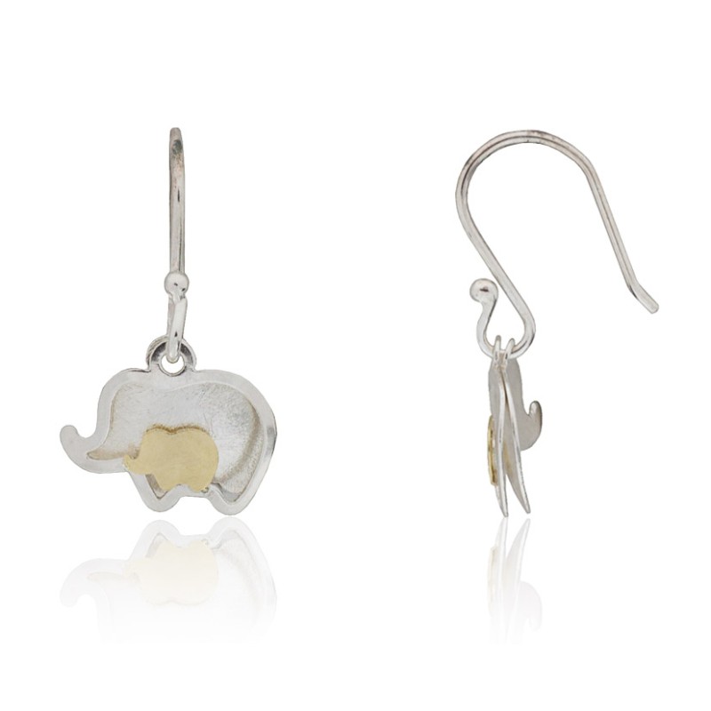 Pendientes elefante plata de ley y oro 18 quilates