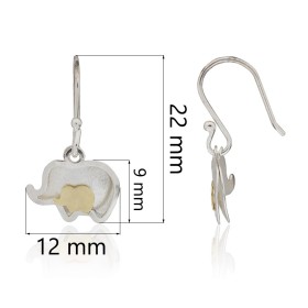 Pendientes elefante plata de ley y oro 18 quilates