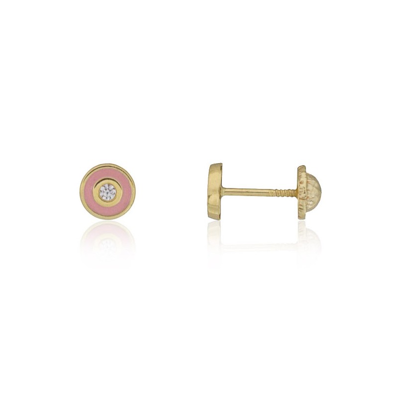 Pendientes circulo con piedra y esmalte oro 18 quilates