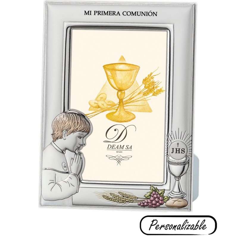 Marco de fotos comunión niño plata bilaminada
