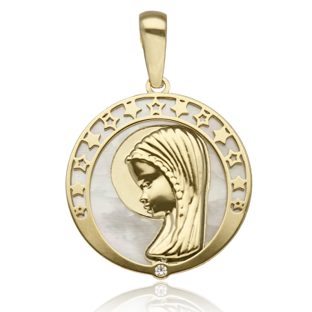 Medalla Virgen niña nácar oro de 18 quilates.