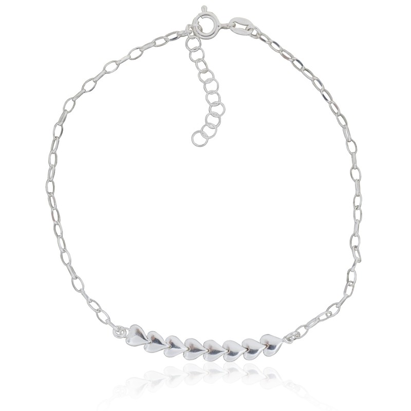 Tobillera corazones plata de ley