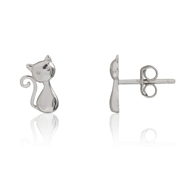 Pendientes gato plata de ley