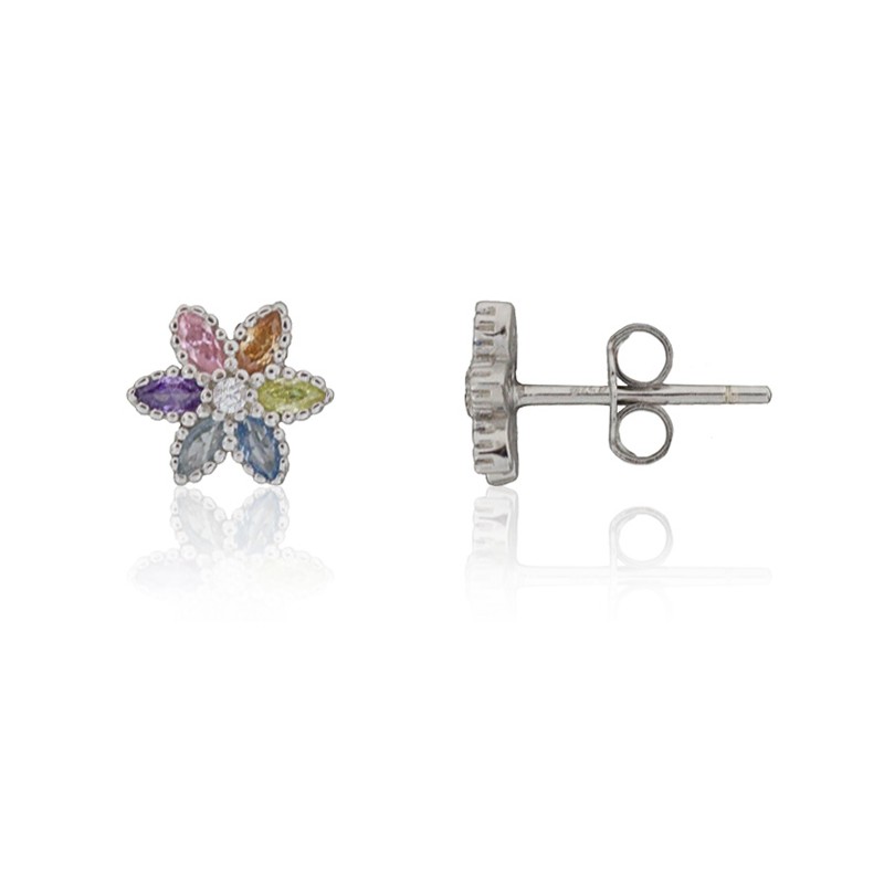 Pendientes flor piedras multicolor plata de ley