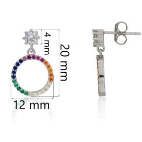 Pendientes circulares arcoíris plata de ley