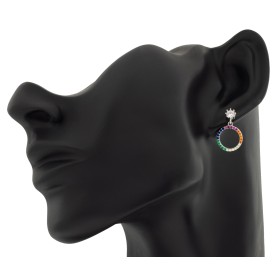 Pendientes circulares arcoíris plata de ley