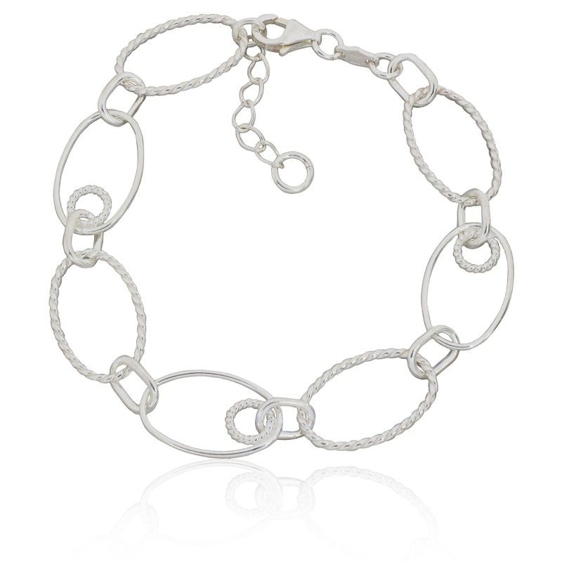 Pulsera eslabones lisos y reliados plata de ley