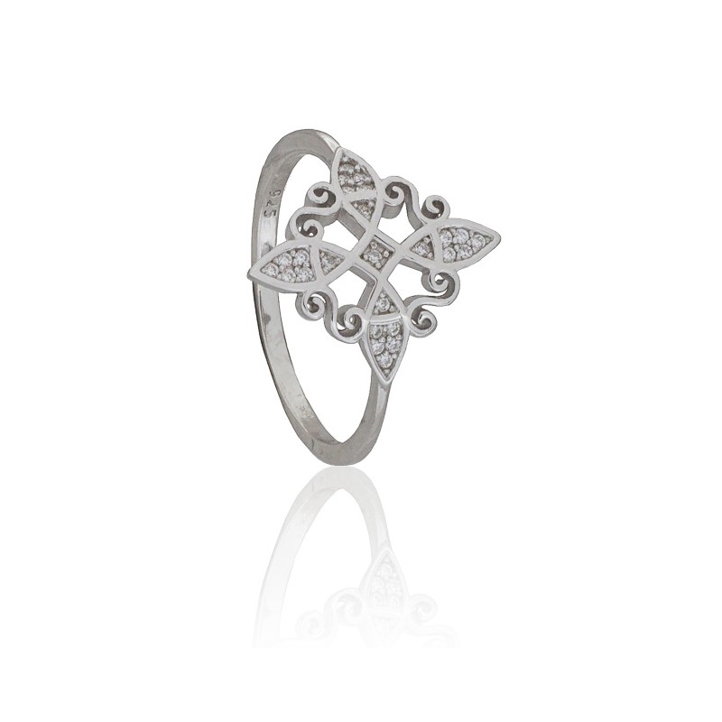 Anillo nudo de bruja con piedras plata de ley