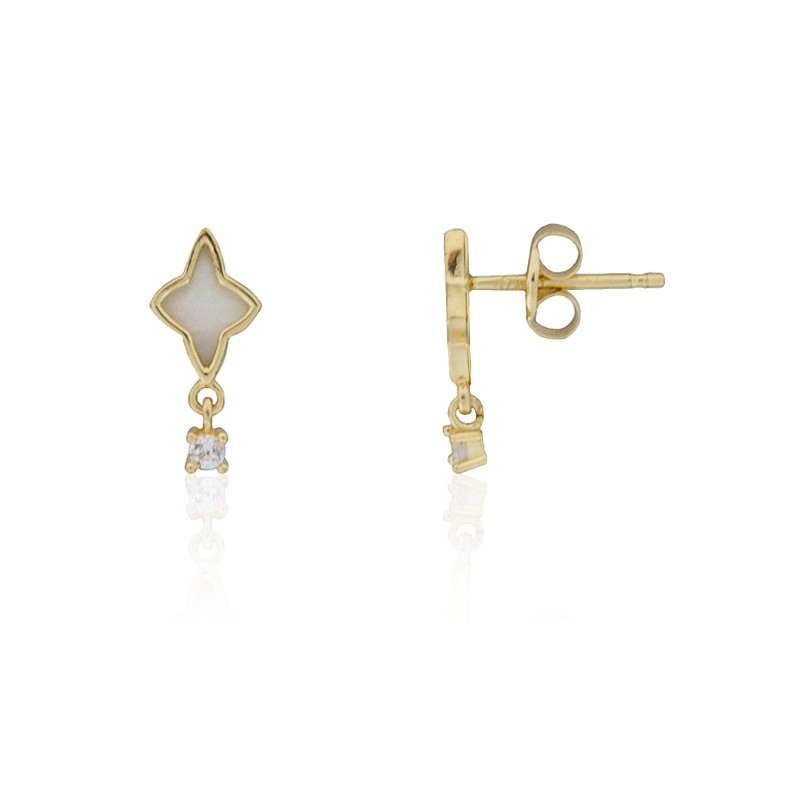 Pendientes estrella con nácar oro 18 quilates