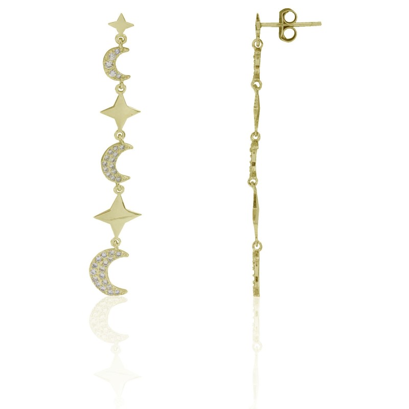 Pendientes estrellas y lunas plata de ley