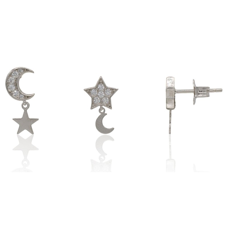 Pendientes luna y estrella plata de ley