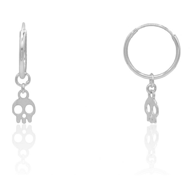 Pendientes de aro calavera plata de ley