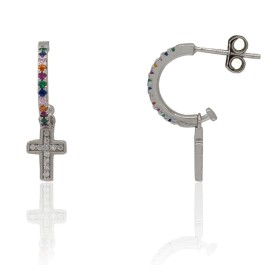 Pendientes medio aro y cruz plata de ley