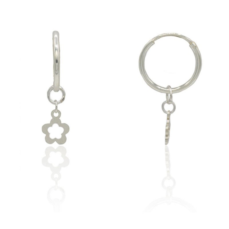 Pendientes de aro con flor plata de ley