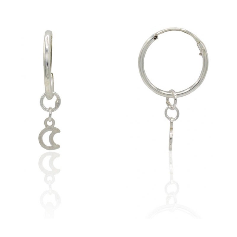 Pendientes de aro con luna plata de ley