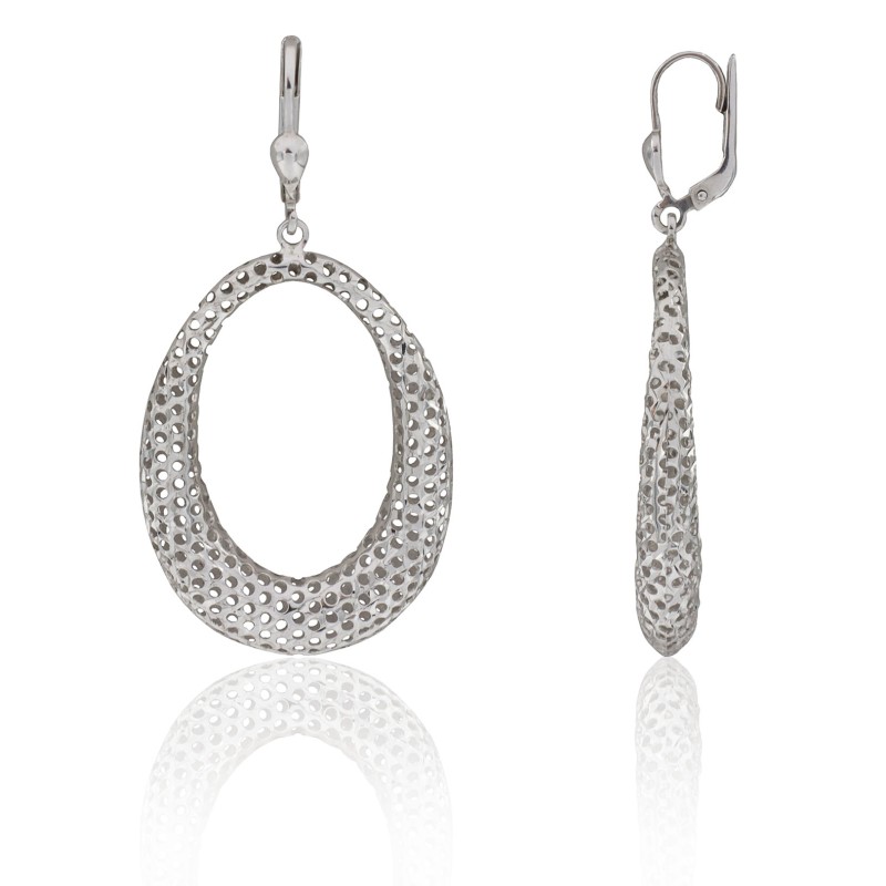 Pendientes largos oval calados plata de ley