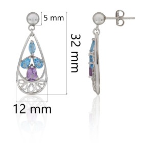 Pendientes largos lágrima con piedras plata de ley