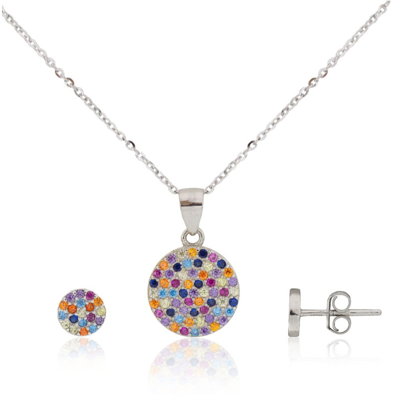Conjunto de Pendientes y Gargantilla Multicolor Plata de ley