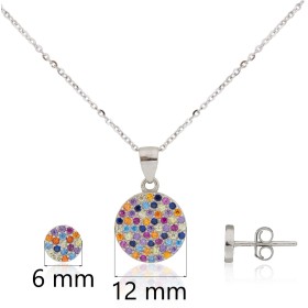 Conjunto de Pendientes y Gargantilla Multicolor Plata de ley