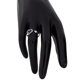 Anillo doble corazón con piedras plata de ley