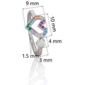 Anillo doble corazón con piedras plata de ley