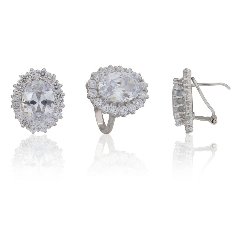 Conjunto pendientes y anillo con piedras plata de ley