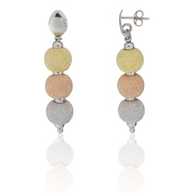 Pendientes largos 3 bolas tricolor plata de ley