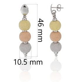 Pendientes largos 3 bolas tricolor plata de ley