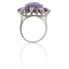 Anillo flor piedras plata de ley