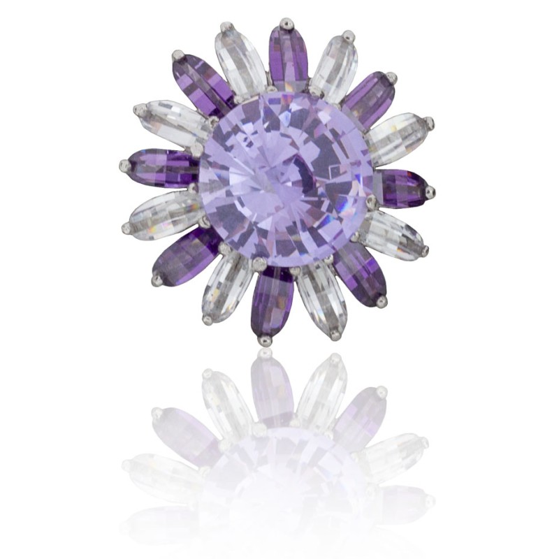 Anillo flor piedras plata de ley