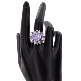 Anillo flor piedras plata de ley