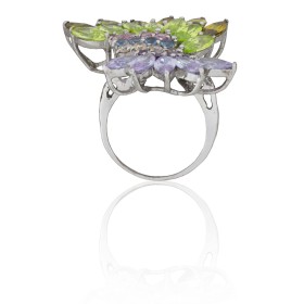 Anillo con piedras de colores plata de ley