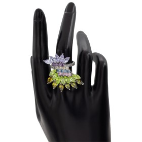 Anillo con piedras de colores plata de ley