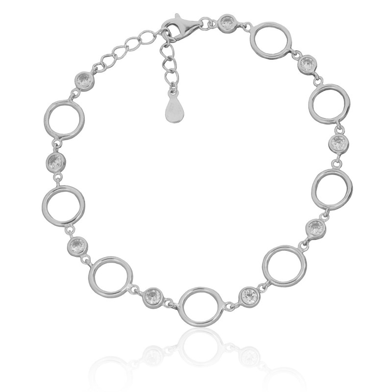 Pulsera con aritos y chatones plata de ley