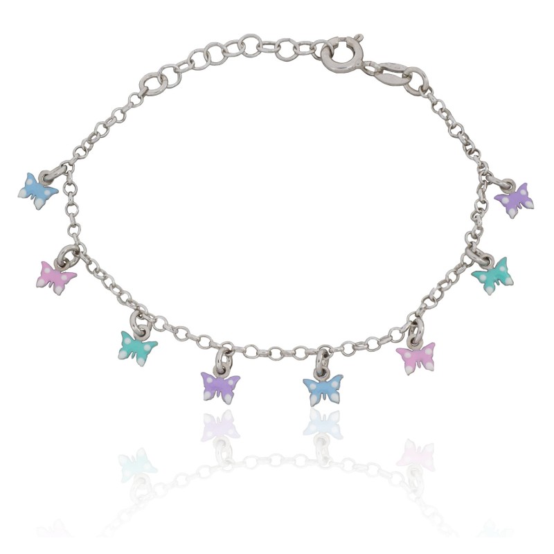 pulsera infantil con mariposas plata de ley