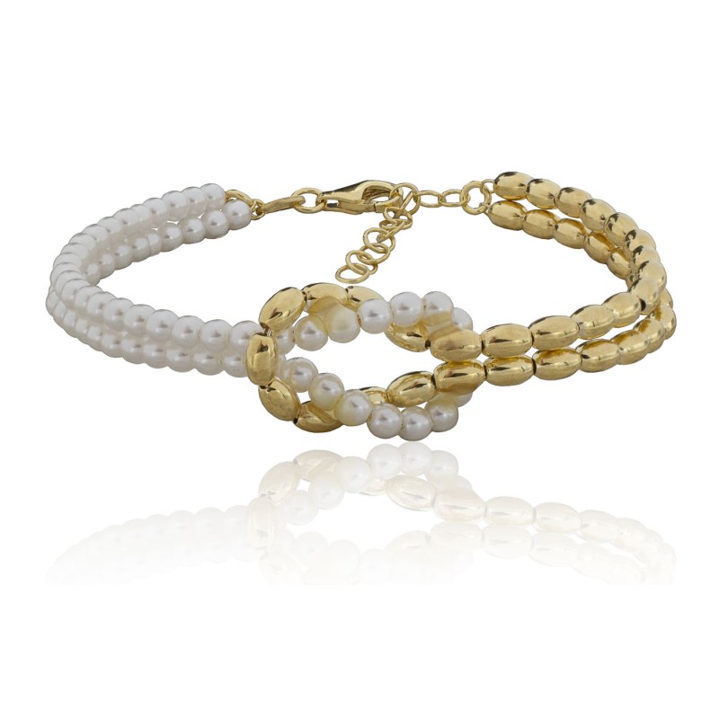 Pulsera doble perlas y bolas plata de ley