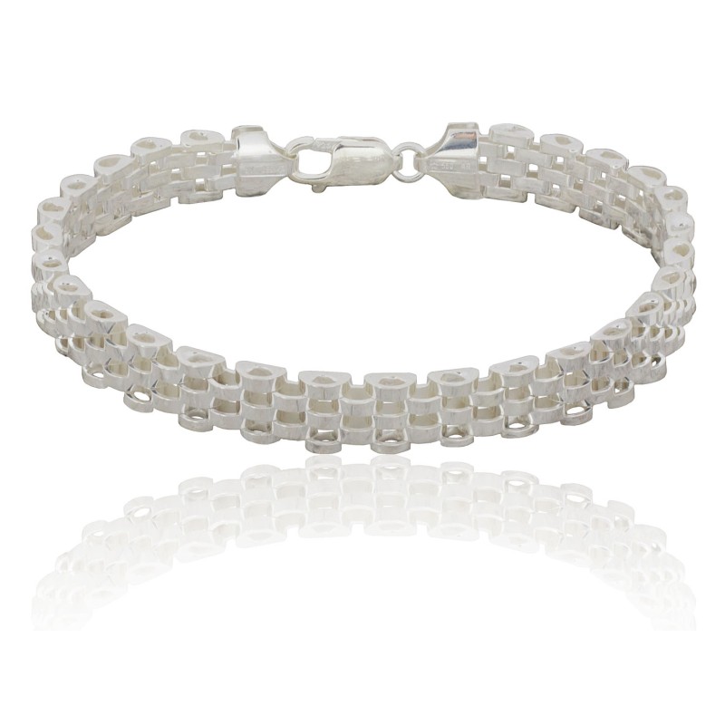 Pulsera de Eslabones Rectangulares Calados Plata de Ley