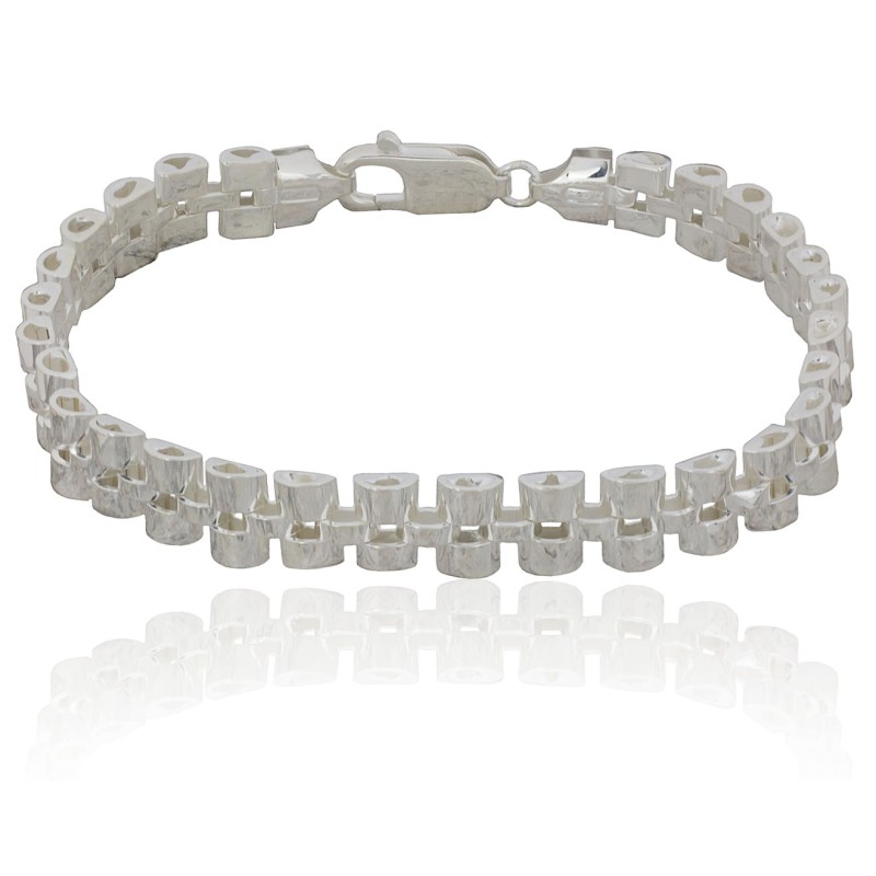 Pulsera eslabones geométricos plata de ley