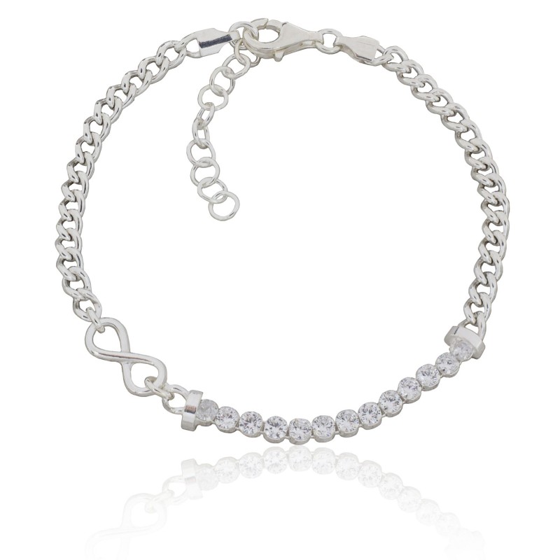 Pulsera infinito con circonitas y cadena barbada  plata de ley