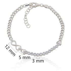 Pulsera infinito con circonitas y cadena barbada  plata de ley