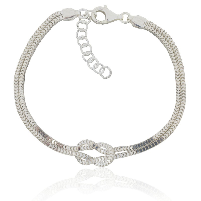 Pulsera doble veneciana con nudo plata de ley
